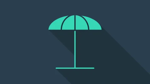 Turquoise Sun protective umbrella for beach icon isolated on blue background Stock Footage 146043374