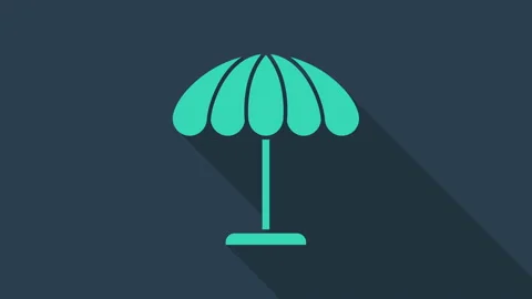 Turquoise Sun protective umbrella for beach icon isolated on blue background Stock Footage 146147167