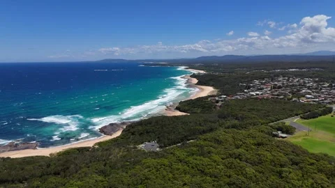 Turquoise Surf and Rocky Points Framing Ulladulla Coastline Stock Footage 324003635