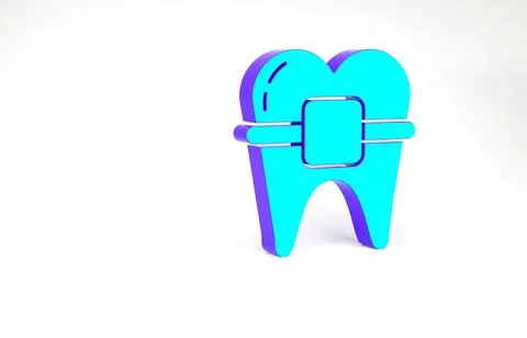 Turquoise Teeth with braces icon isolated on white background. Alignment of b Stock Illustration