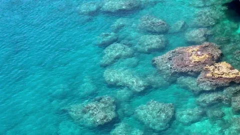 Turquoise transparent water surface with rocks inside Stock Footage 336947288
