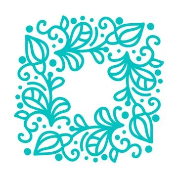 Turquoise vector monoline calligraphy flourish frame for greeting card. Vintage Illustrazione stock