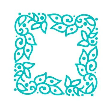 Turquoise vector monoline calligraphy flourish frame for greeting card. Vintage Stock Illustration