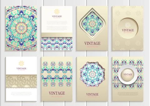 Turquoise vintage frames, ornaments, patterns and golden backgrounds 스톡 일러스트