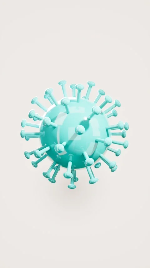 Turquoise virus model on white background. 3d rendering Stock Footage 340567079