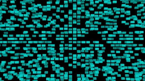 Turquoise wall of flying cubes on a black background. Textured background.  Stock Illustration
