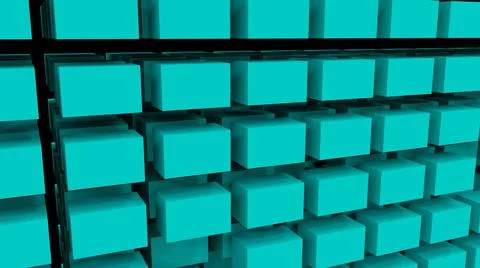 Turquoise wall of many cubes close-up. Textured background with cubes.  Stock Illustration