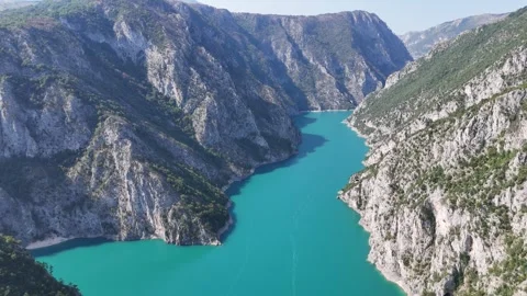 Turquoise Water Between Steep Forested Canyon Walls Stock Footage 345576391