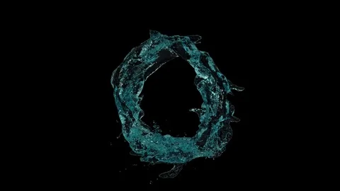 Turquoise water flow counterclockwise transforms into drop, on black + alpha 動画素材 80874906