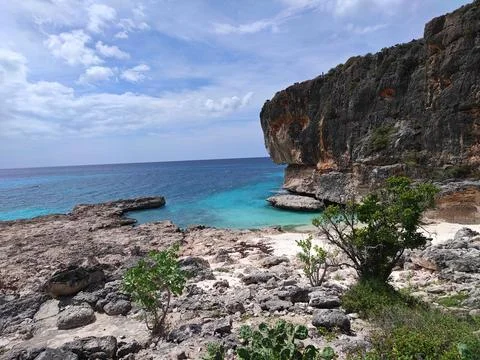 Turquoise Water Pristine and White Sand  Beach Bahia de las Aguilas DR Stock Photos