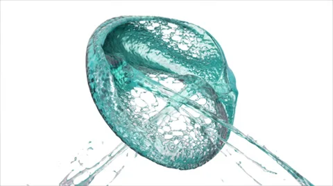 Turquoise water splashes collide in slow motion and form ring (FULL HD) Video stock 37035861
