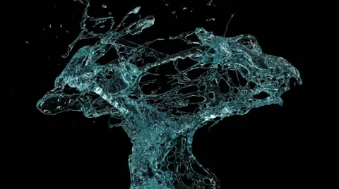 Turquoise water splashes in slow motion - on black, alpha included (FULL HD) Stockbeeldmateriaal 49562629
