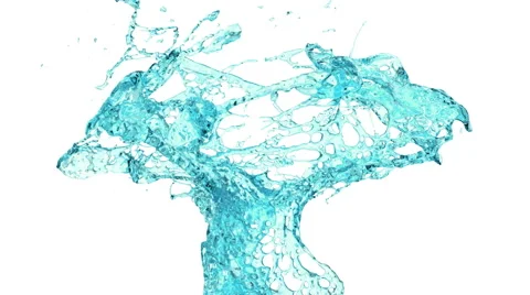 Turquoise water splashes in slow motion - on white, alpha included (FULL HD) Video stock 49563335