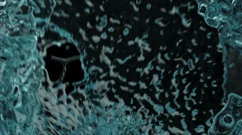 Turquoise water splashing into screen - camera fly-through, on black (FULL HD) Stockbeeldmateriaal 60212728