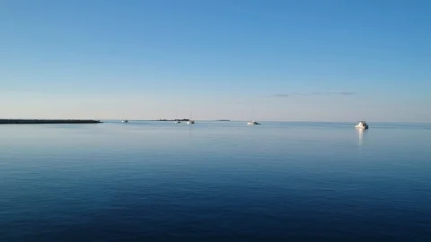 Turquoise Waters of Old Bahama Bay, West End Grand Bahama Drone View Stock Footage 87554023