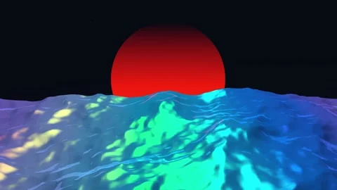 Turquoise waves against the background of the sun. 3D animation Stock Footage 235195810