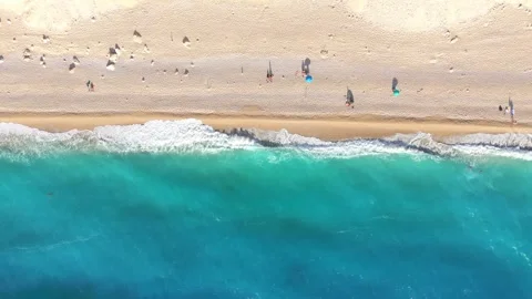 Turquoise Waves and Egremni Beach from Above, Lefkada Island, Greece Stock Footage 345933791