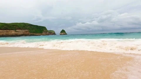 Turquoise Waves Breaking on Tropical Beach, Gunung Tunak, Lombok Stock Footage 341821227