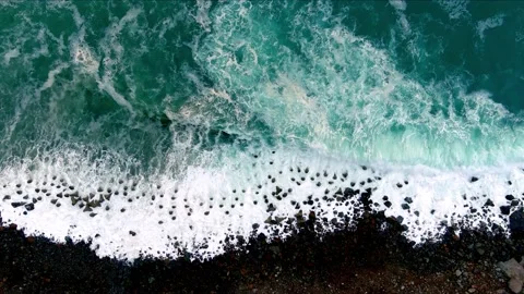 Turquoise waves hit the breakwaters Stock Footage 149422899