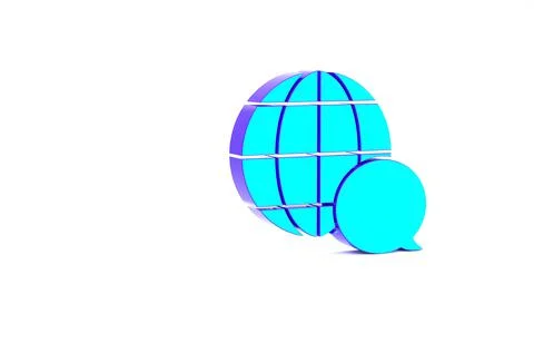 Turquoise World map made from speech bubble icon isolated on white background Illustrazione stock