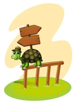 A turtle above the fence with an empty arrowboards Stock Illustration