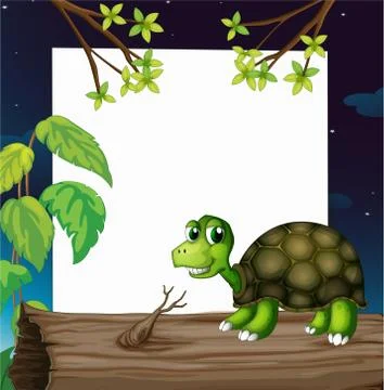 A turtle above the wood with an empty board at the back Stock Illustration