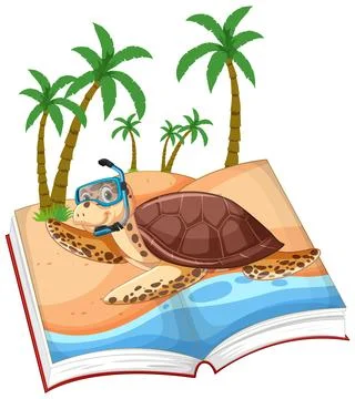 Turtle Adventure in Open Book Stock Illustration