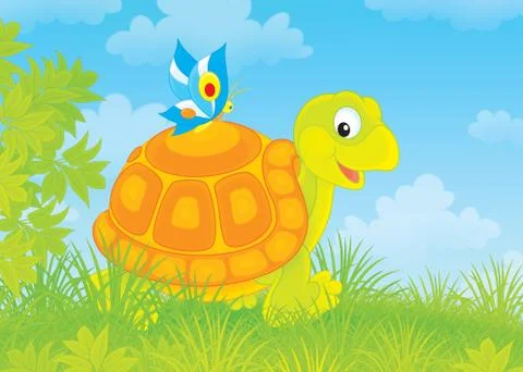Turtle and butterfly Stock Illustration