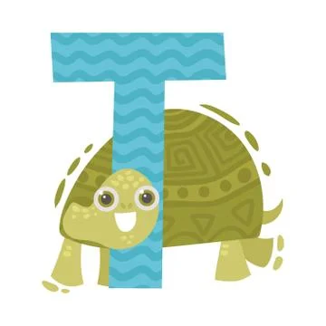 Turtle and letter T. Vector illustration on a white background. Stock Illustration
