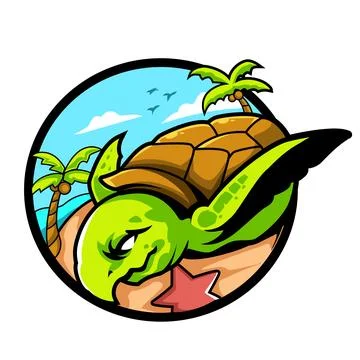 Turtle with beach background vector illustration Stock Illustration