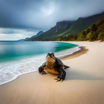 Turtle on the beach quietly Stock Photos