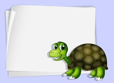 A turtle beside an empty paper Stock Illustration