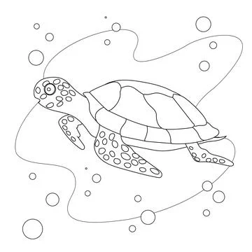 Turtle black line vector doodle illustration. Cute cartoon sea turtle under.. イラスト素材