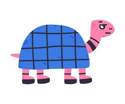 Turtle with Blue Checkered Shell as Creative Element Isolated on White Stock Illustration