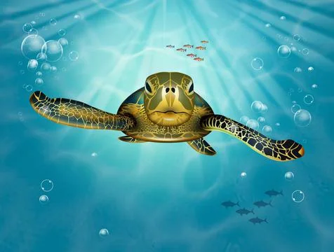 Turtle in the blue ocean Stock Illustration