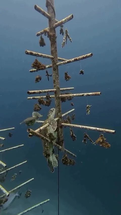 A turtle can be seen swimming in the ocean Video stock 319751275