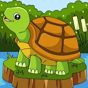 Turtle Cartoon Vector Colored Illustration Stock Illustration