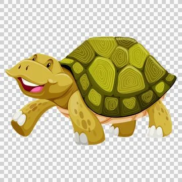 Turtle character illustration with green patterned shell. Ilustración de archivo