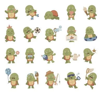 Turtle character set in scandinavian style Stock Illustration