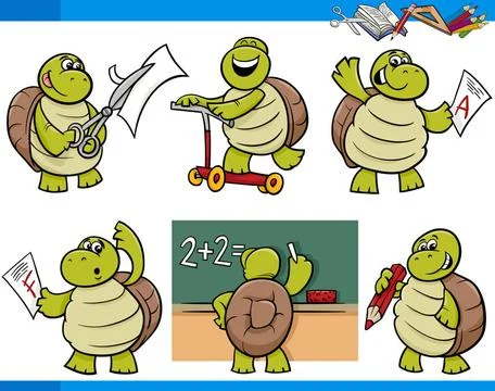 Turtle character student cartoon set Cartoon Illustration of Turtle Animal... Stock Photos