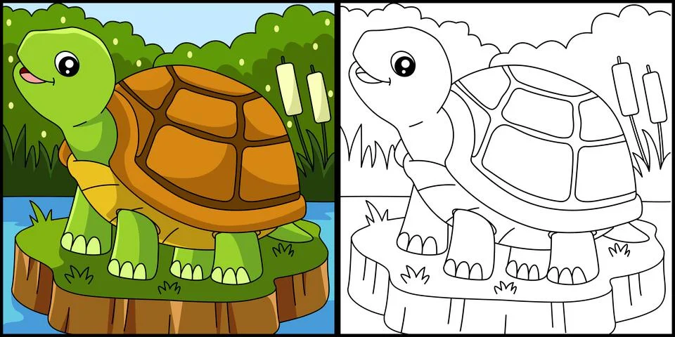Turtle Coloring Page Vector Illustration 스톡 일러스트