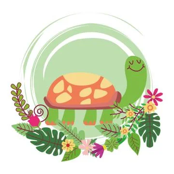 Turtle cute cartoon round icon 스톡 일러스트