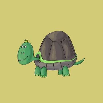 Turtle cute on green background. Isolated cartoon vector character Stock Illustration