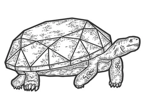 Turtle with a diamond. Engraving vector illustration. Sketch scratch board Illustrazione stock