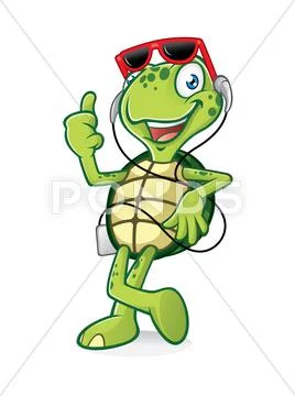 Turtle with earphone Stock Illustration