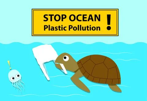 Turtle eating plastic bag that look like jellyfish Stock Illustration