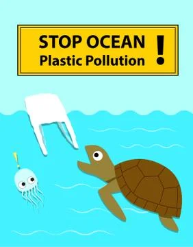 Turtle eating plastic bag that look like jellyfish Stock Illustration