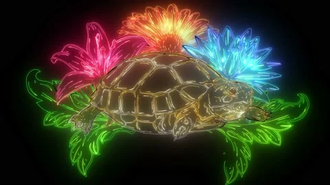 Turtle with flower designs digital neon video Stock Footage 139805655