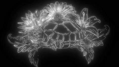 Turtle with flower designs digital neon video Stock Footage 140426873