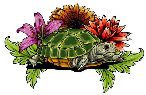 Turtle with flower designs vector illustration art Stock Illustration